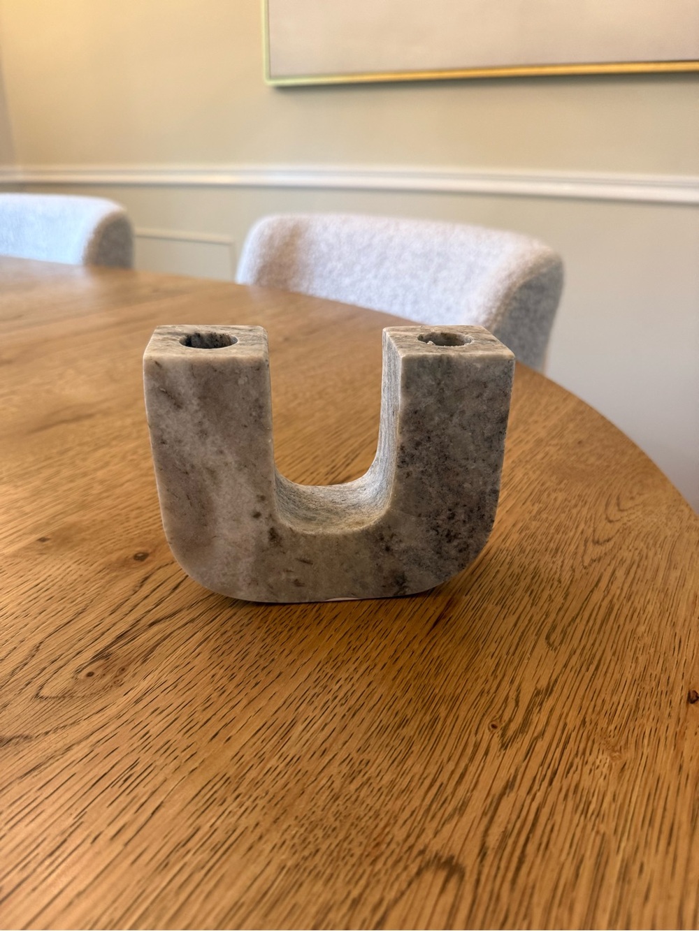 Threshold Gray Marble U-Shaped Double Taper Candle Holder